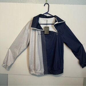 Acegolf’s ladies pullover with zipper front, large navy and gray